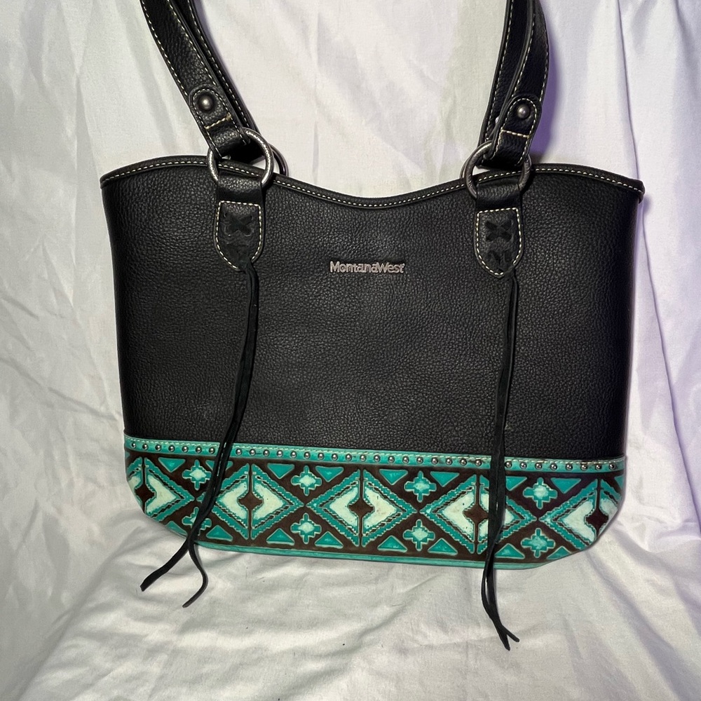 Montana West Black and Teal Shoulder Bag